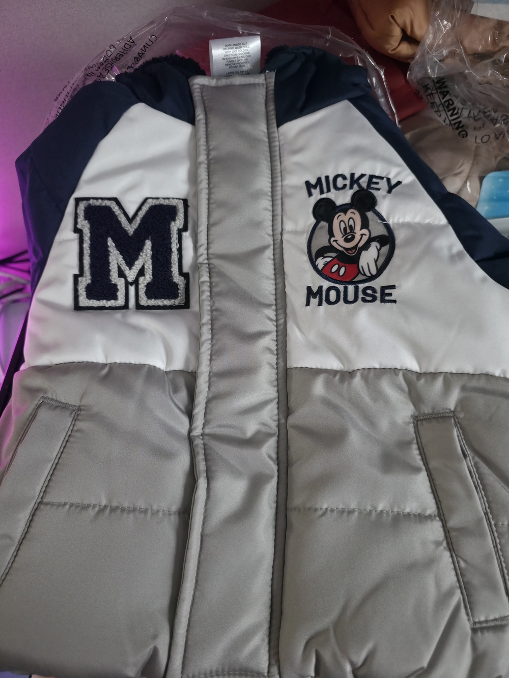 Boys' Navy, White & Gray Puffer Jacket 12T
